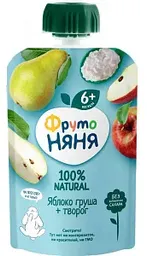 Пюре ФрутоНяня Яблоко, груша, творог, с 6 месяцев, 90г