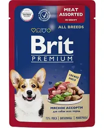 Влажный корм для собак всех пород Brit Premium мясное ассорти в соусе, 85г