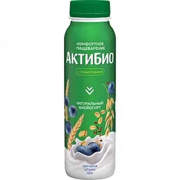 Биойогурт питьевой Актибио черника, злаки, лен 1,6%, 260г
