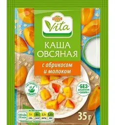 Каша овсяная Глобус Вита с абрикосом и молоком без сахара моментального приготовления, 35г