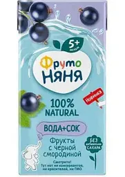 Вода и сок ФрутоНяня фрукты-черная смородина с 5 месяцев, 200мл