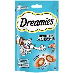 Лакомство для кошек Dreamies нежный лосось с 2 месяцев, 60г