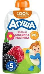 Пюре фруктово-ягодное Агуша яблоко-ежевика-малина с 5 месяцев, 90г
