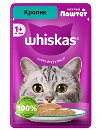 Влажный корм для кошек Whiskas кролик паштет, 75г