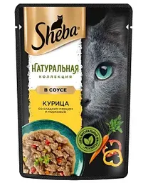 Влажный корм для кошек Sheba Натуральная Коллекция курица-сладкий перец-морковь в соусе, 75г