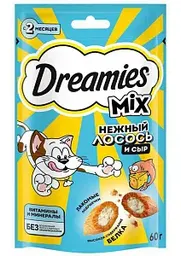 Лакомство для кошек Dreamies Mix лосось-сыр с 2 месяцев, 60г