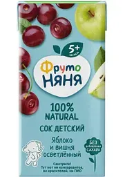 Сок детский ФрутоНяня Яблоко и вишня, с 5 месяцев, 0,2л