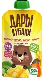 Пюре Дары Кубани яблоко-груша-банан-манго с 6 месяцев, 90г