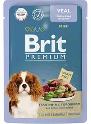 Влажный корм для собак мини пород Brit Premium телятина-горошек в соусе, 85г