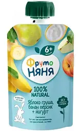 Пюре ФрутоНяня Яблоко, груша, банан, персик, йогурт, с 6 месяцев, 90г