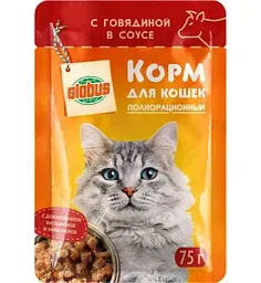 Влажный корм для кошек Глобус говядина в соусе, 75г