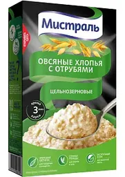 Хлопья овсяные цельнозерновые Мистраль Фитнес-эксперт с отрубями, 400г