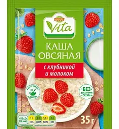 Каша овсяная Глобус Вита с клубникой и молоком без сахара моментального приготовления, 35г