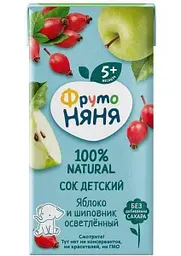 Сок детский осветлённый ФрутоНяня Яблоко и шиповник, с 5 месяцев, 0,2л