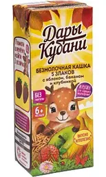 Каша жидкая детская безмолочная Дары Кубани 5 злаков с яблоком, бананом и клубникой, с 6 месяцев, 200мл