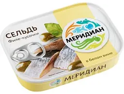 Сельдь Меридиан филе-кусочки в белом вине, 115г