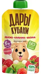 Пюре Дары Кубани яблоко-клубника-малина с 6 месяцев, 90г