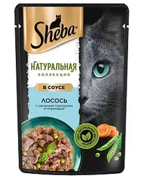 Влажный корм для кошек Sheba Натуральная Коллекция лосось-горошек-морковь в соусе, 75г