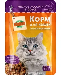 Влажный корм для кошек Глобус мясное ассорти в соусе, 75г