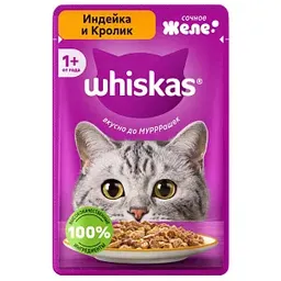 Влажный корм для кошек Whiskas индейка-кролик в желе, 75г