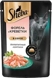 Влажный корм для кошек Sheba форель-креветки ломтики в соусе, 75г