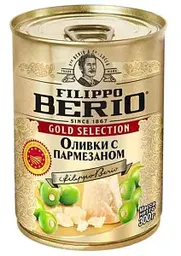 Оливки консервированные Filippo Berio Gold Selection c пармезаном, 300г