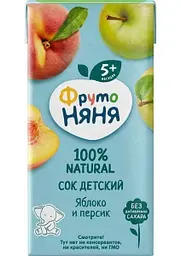 Сок детский ФрутоНяня Яблоко и персик, с 5 месяцев, 0,2л