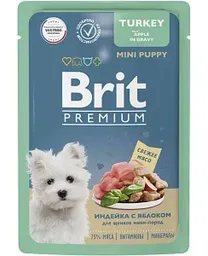 Влажный корм для щенков мини пород Brit Premium индейка-яблоки в соусе, 85г