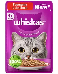 Влажный корм для кошек Whiskas говядина-ягненок в желе, 75г