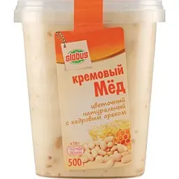 Мёд кремовый Глобус цветочный натуральный с кедровым орехом, 500г