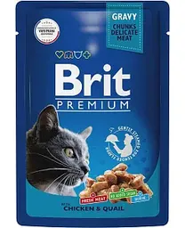Влажный корм для стерилизованных кошек Brit Premium цыпленок-перепелка в соусе, 85г