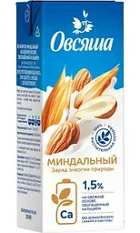 Напиток овсяный Овсяша миндальный 1,5%, 200мл