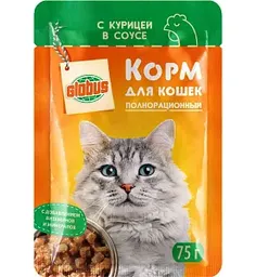 Влажный корм для кошек Глобус курица в соусе, 75г