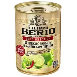 Оливки консервированные Filippo Berio Gold Selection с лаймом и кайенским перцем, 300г