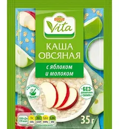 Каша овсяная Глобус Вита с яблоком и молоком без сахара моментального приготовления, 35г