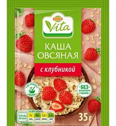 Каша овсяная Глобус Вита с клубникой без сахара моментального приготовления, 35г