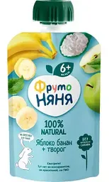 Пюре ФрутоНяня Яблоко, банан, творог, с 6 месяцев, 90г