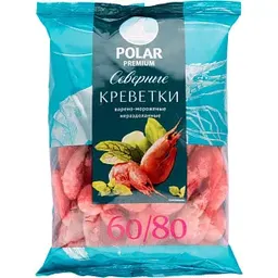 Креветки варёно-мороженые Polar premium 60/80 неразделанные, 0,85кг